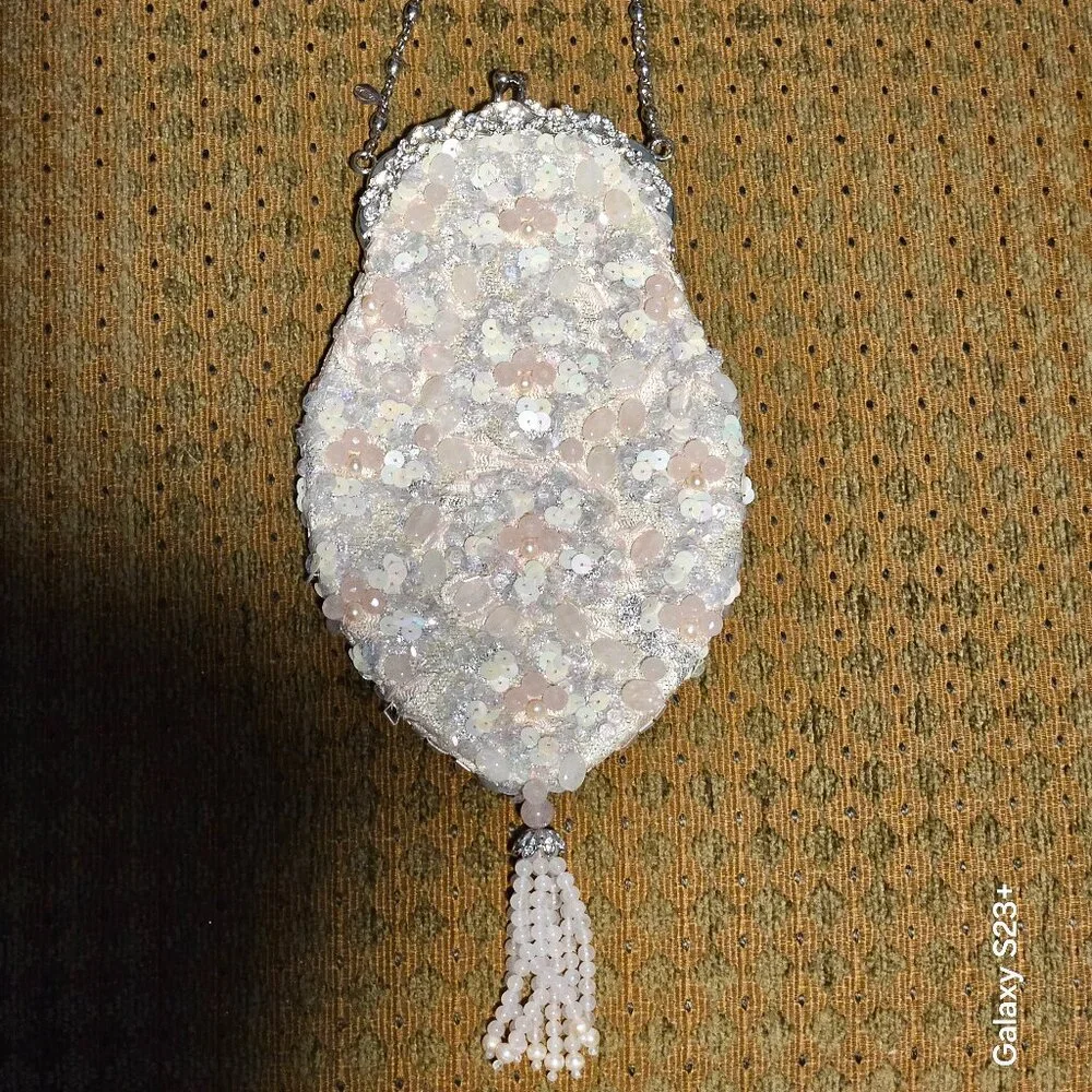 VERY RARE STATEMENT HAUTE COUTURE SIMAN TU PINK PEARL CRYSTAL EVENING BAG CLUTCH
